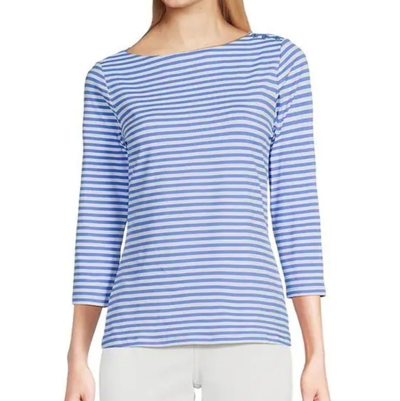 J.McLaughlin Catalina Cloth Wavesong 3/4 Sleeve Button Shoulder Top Stripe Small - Picture 3 of 9